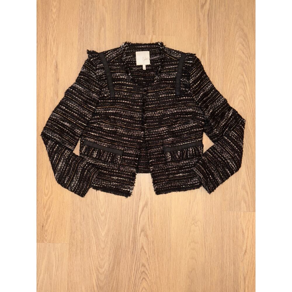 Joie Bolero tweed jacket black white and gold thread size small